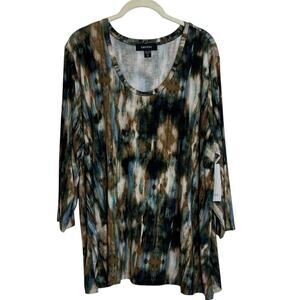 Karen Kane Dandy Girl Side Slit Top 2X Abstract Print Viscose Blend Scoop Neck